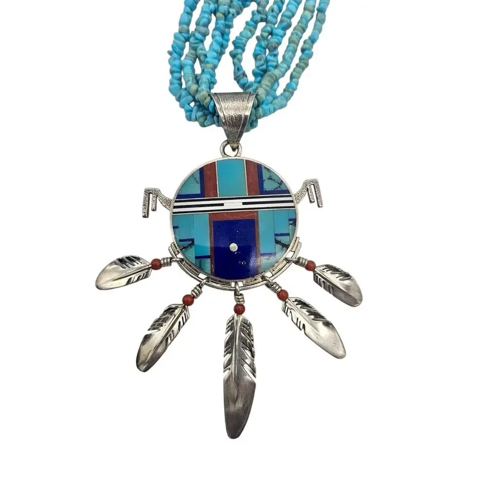 Rare Ray Tracey Knifewing Navajo Sterling Silver Pendant & Turquoise Necklace